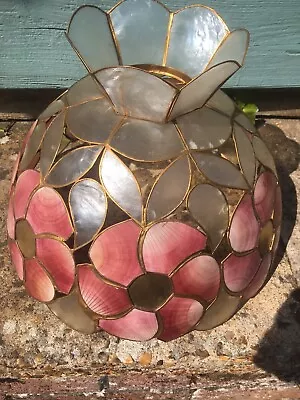 Vintage Capiz Shell With Crown Ceiling Lamp Shade Flower Pattern • £15