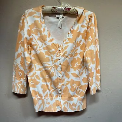 ECI New York Women's XS Floral V-Neck Cardigan Sweater Yellow/White Lightweight • $30.93