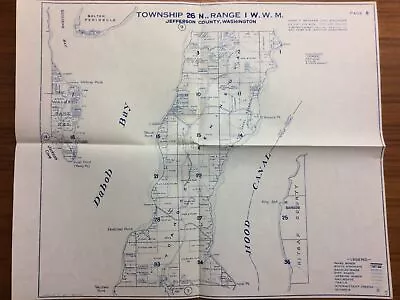 Vintage Ownership Plat Metsker Map JEFFERSON COUNTY WA Hood Canal DABOB BAY • $8