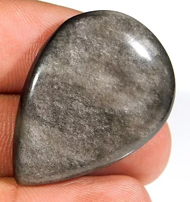 37.ct Natural Silver Sheen Fire Obsidian Pear Cabochon Jewelry Gemstone A2=231 • $12.19