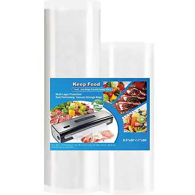 $17.99 • Buy 2 Rolls Food Vacuum Sealer Bags 8.6 X50', 11 X50' Vaccum Saver Storage Seal Bag