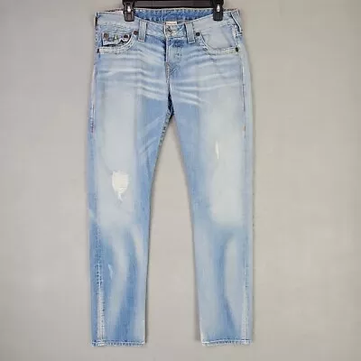 True Religion Cameron Boyfriend Jeans Womens 29 Blue Distressed USA Western Wear • $36.50