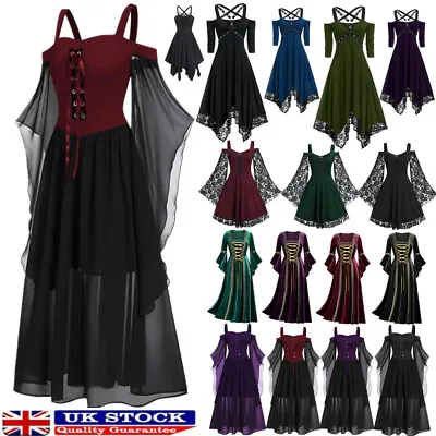 Women Medieval Renaissance Gothic Costume Christmas Witch Cosplay Fancy Dress-UK • £7.59