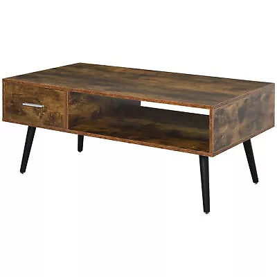 43  Retro Cocktail Coffee Side End Table With Drawer Shelf For Living Room Brown • $123.49