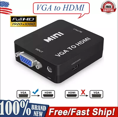 VGA To HDMI Full HD Video 1080P Audio Converter Box Adapter For Laptop PC TV DVD • $6.99