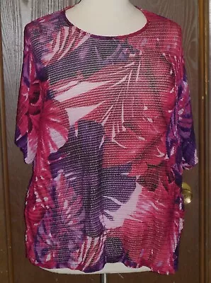 Maggie Barnes For Catherines Top Size 3X 26/28 Purple Hot Pink Fushia Floral • $19.99