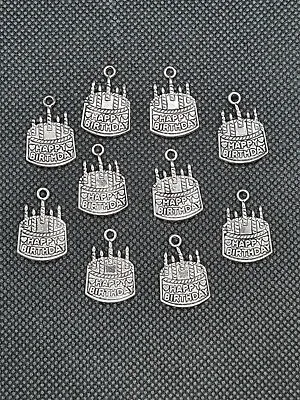 10 Tibetan Silver Birthday Cake Charms Happy Birthday Charms • £2.54