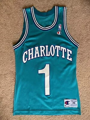 Vintage Champion Muggsy Bogues Jersey Charlotte Hornets Green Size 36 • $80