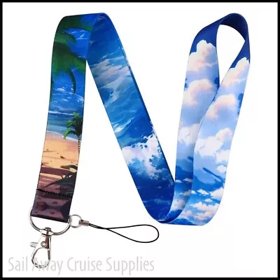 Tropical Beach  LANYARD.  Key Badge ID Card Holder.  Work Travel Cruise. Ocean • $9.95