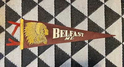 Vintage Felt Belfast Maine Advertising Travel Pennant W/ Colorful Indian Graphic • $59.99