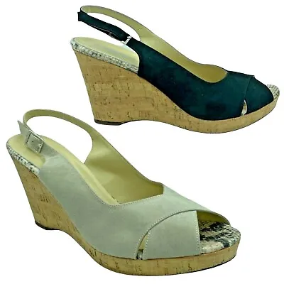 ZODIACO High Heels Wedges Shoes Slip On Leather Ladies Open Toe Sandals Size 7 • £24.99