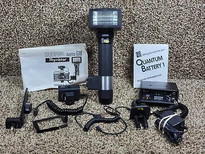 SunPak Auto 611 Thyristor Flash Bundle Vintage + Quantum Battery 1 Adapter READ • $124.99