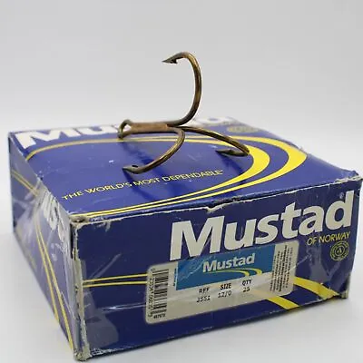 Mustad 3551 Treble Fishing Hooks Size 12/0 25 Pack Box Big Game Ring Eye • $74.99