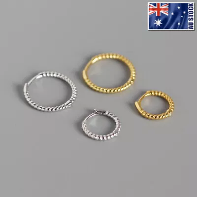 $16.95 • Buy 925 Sterling Silver Solid Twisted Hoop Ring Huggie Earrings Sleeper Ear Piercing