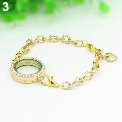 25mm Magnetic Rhinestone Living Memory Locket 8  Bracelet Floating Gold Charm • $7.64