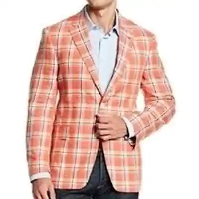 Tommy Hilfiger Ethan Madras Orange Linen Sport Coat Blazer Size L46 • $65