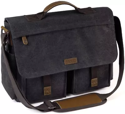 Messenger Bag For Men VASCHY Vintage Water Resistant Waxed Canvas Satchel 15.6- • $130.95