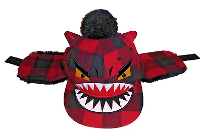 EL STINKO Red/Black Demon Shark Ear Flaps Winter Hat/Cap Kids Size M/L • $115