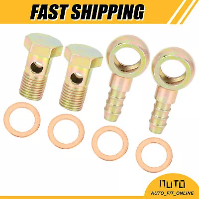 TWO Sets 14mm Banjo Hose Barb Bolt Fittings Metal For Motorcycle Car Universal • $15.49