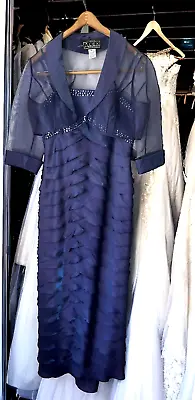 Alex Evenings Formal Long Metallic Ruffle Dress Shrug Set Mother Of Bride 6P • $34.99