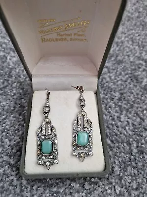 Art Deco Style Silver Marcasite & Turquoise Earrings • £15