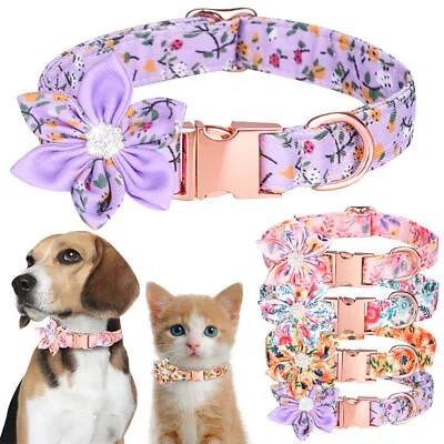 £7.69 • Buy Pet Puppy Girl Flower Dog Cat Collar Adjustable Small Medium Large Dogs Collars