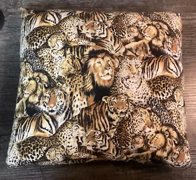 VINTAGE Handmade Pillow 1980's Era Lions Leopards Tigers Cheetahs 12 X12  Deco • $18.99