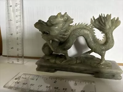 Vintage Jade Or Soapstone Hand Carved Chinese Dragon 5”x 3.5” Beautiful Detail • $45
