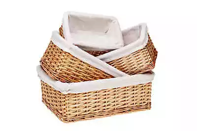 NATURAL Lined DELUXE Wicker Basket Christmas Gift Hamper Storage Decor - 3 SIZES • £8.95