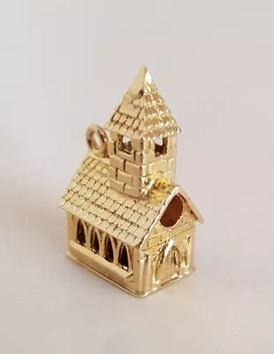 9ct Yellow Gold Novelty Charm. Church & Spire.  London 1966. By Fred Manshaw Ltd • £165