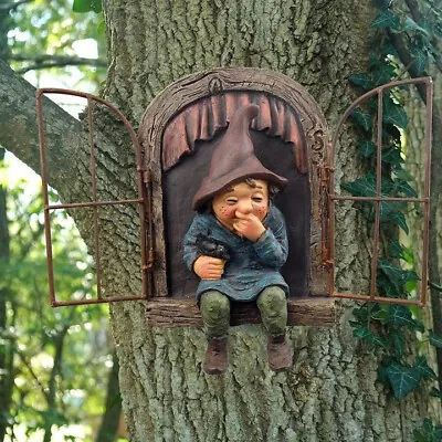 3D Elf Out The Door Window Tree Hugger Naughty Garden Gnome Statue Ornaments • $21.99