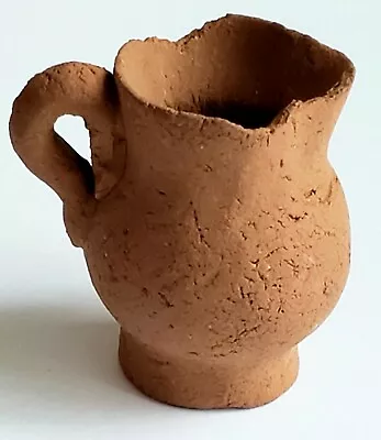 Vintage Dollhouse Miniature Unglazed Clay Brown Pitcher Jug 1 1/8  Hand Made  • $9.99