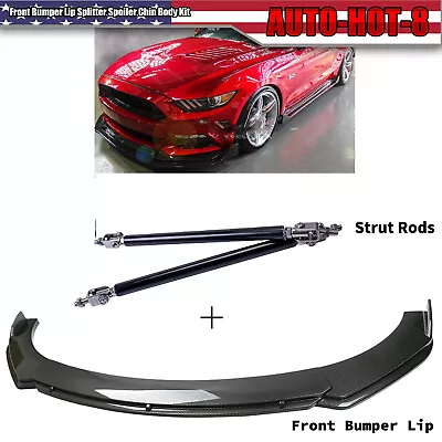 For Ford Mustang Front Bumper Lip Splitter Spoiler Carbon Fiber + Strut Rods • $69.99