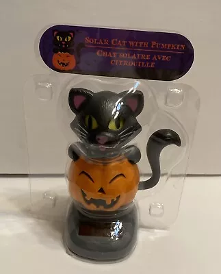 Solar-Powered-Dancing-Bobble-Head-Black-Cat-In-Pumpkin-with-Moving-Tail • $8.99