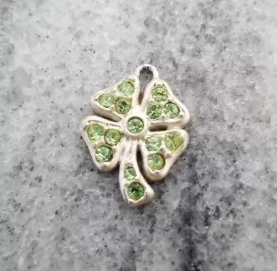 Vintage Sterling Silver Green Rhinestone Four Leaf Clover Charm Signed Estate  • $21.25