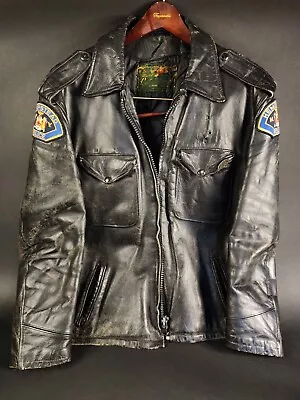 Vintage Police Leather Motorcycle Jacket Hempstead Ny • $467.50