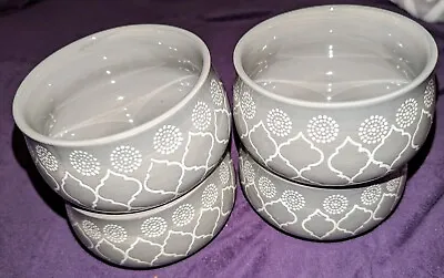 Baum Moroccan Gray White Arabesque Pattern Soup Cereal Bowls Set Of 4 A+ Perfect • $39.63