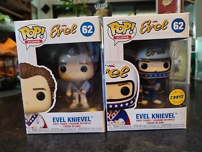 2x Funko Pop! #62 Evel Knievel Set  One Standard And One CHASE  +Prot Cases • $59.50