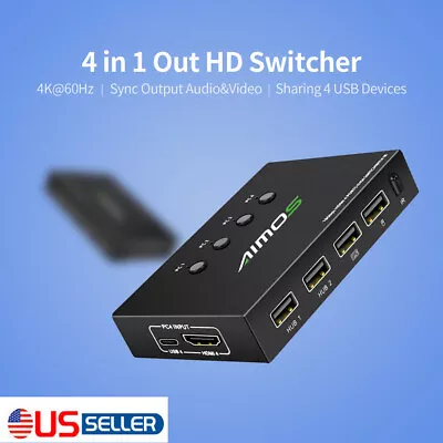 HDMI KVM Switch Dual Monitor 4K@60Hz USB KVM Switcher 4 Port For  Computers • $40.04