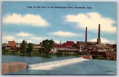 Zanesville Ohio~View Of Cell Dam On The Muskingum River~Vintage Linen Postcard • $3.70
