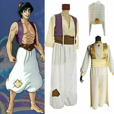 Adult Mens Aladdin Arabian Prince Cosplay Costume Party Fancy Dress Clothes 5PCS • £37.95