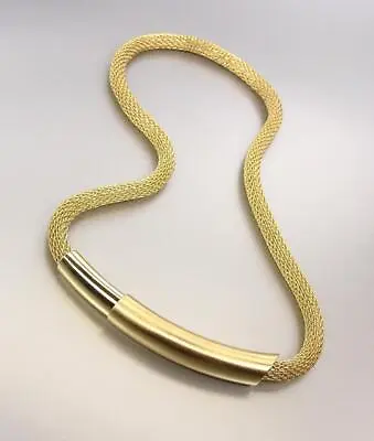 UNIQUE Sculpted Gold Plated Magnetic Barrel Medallion Mesh Hollow Cord Necklace • $19.99