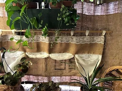 Natural Burlap/Lace/Muslin Valance/Curtain With Non Adjustable Tie Ups  • $22