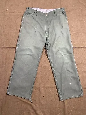 Vintage 90s BEN DAVIS Green Pants Faded Distressed Wide Leg 34 X 28 Olive • $95