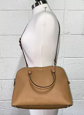 MICHAEL KORS Dome Brown Saffiano Leather Satchel Crossbody Purse Bag • $24.99