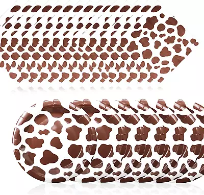 120 Pcs Cow Print Birthday Party Supplies Brown Disposable Holiday Paper Tablewa • £25.30