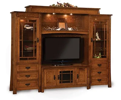 Amish Rustic Arts Crafts TV Wall Unit Entertainment Center Solid Wood Modesto • $8999