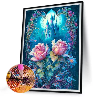 5D DIY Full Round Drill Diamond Painting Rose And Castle Kit Home Decor • £8.03