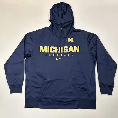 Michigan Wolverines Hoodie Adult 2XL XXL Blue Nike Football Thema Fit Sweatshirt • $14.80