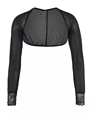 Bolero Shrug Women's Sheer Black Fine Mesh Mini Jacket Long Sleeved Lace Cuff • $18.99